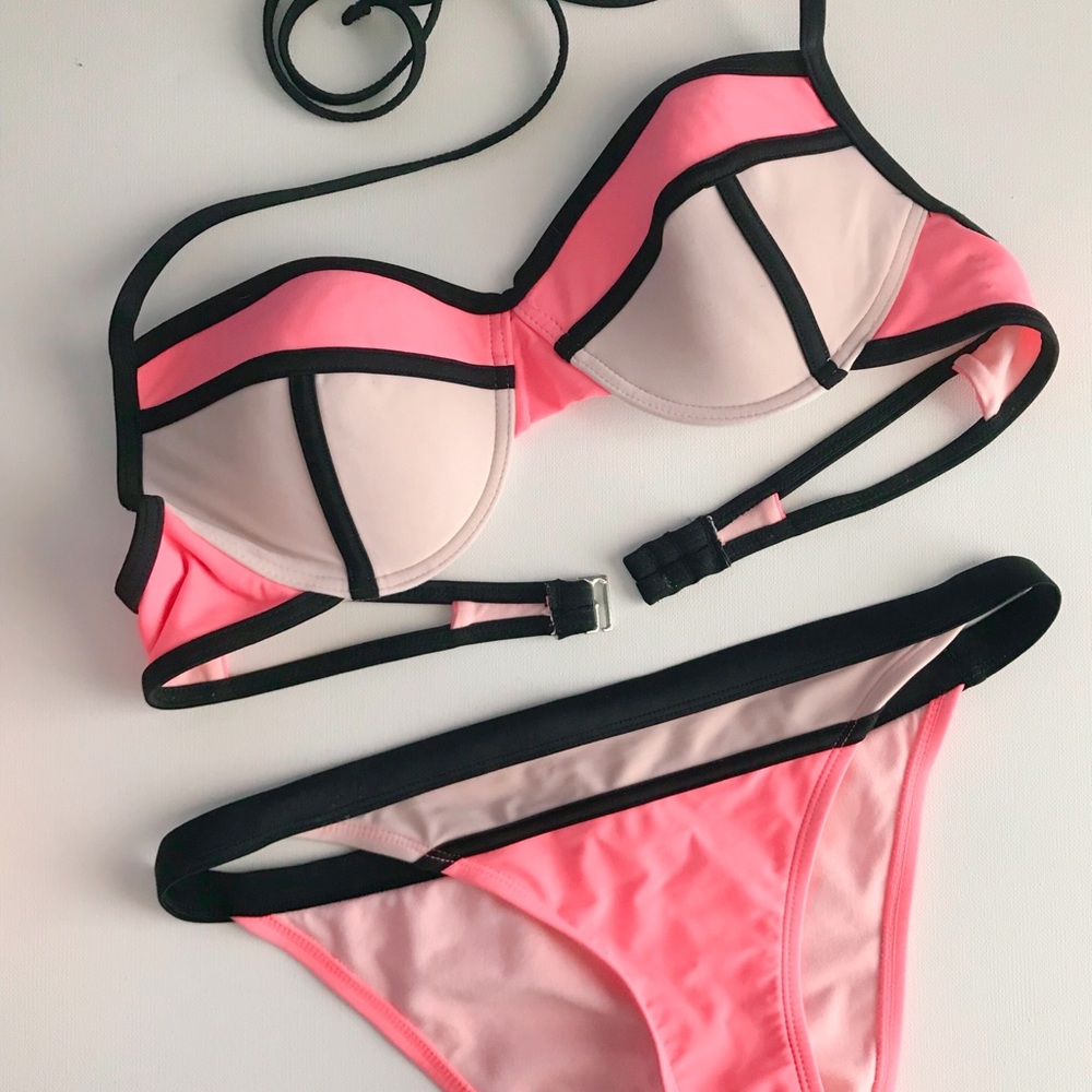 Pink Colorblock Bikini Set